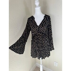 Amuse Society Mini Dress Medium Black Floral Bell Sleeve Y2K Babydoll Boho Indie